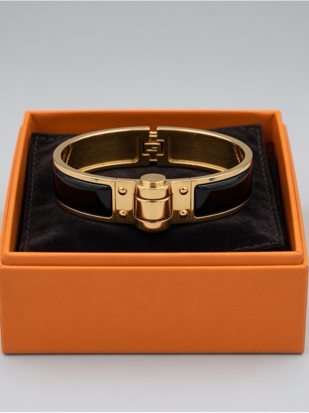 Hermes Gold and Black Enamel Cuff Bracelet